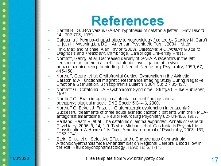  • • • 11/3/2020 References Carroll B: GABAa versus GABAb hypothesis of catatonia