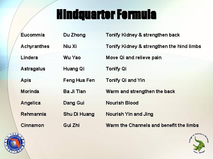 Hindquarter Formula Eucommia Du Zhong Tonify Kidney & strengthen back Achyranthes Niu Xi Tonify