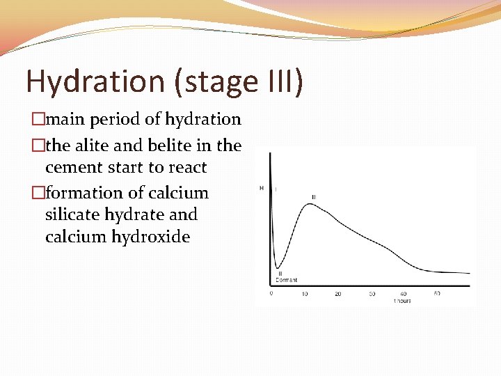 Hydration (stage III) �main period of hydration �the alite and belite in the cement