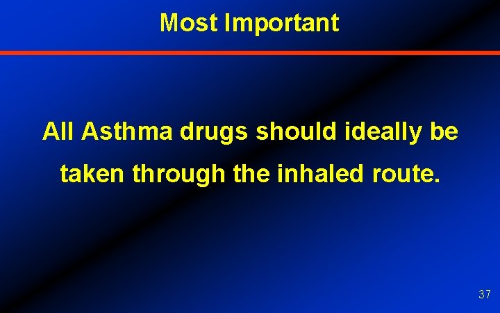 Most Important All Asthma drugs should ideally be taken through the inhaled route. 37