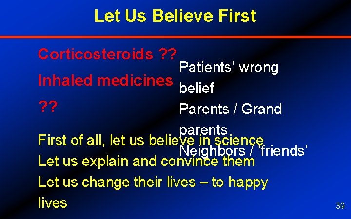 Let Us Believe First Corticosteroids ? ? Patients’ wrong Inhaled medicines belief ? ?