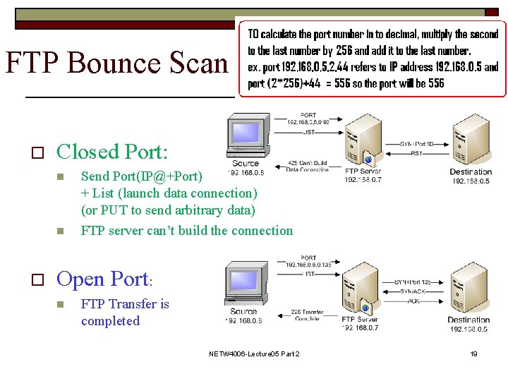 FTP Bounce Scan o Closed Port: n n o Send Port(IP@+Port) + List (launch