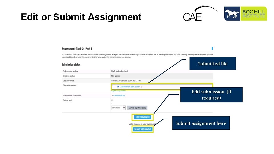 Edit or Submit Assignment Submitted file Edit submission (if required) Submit assignment here 