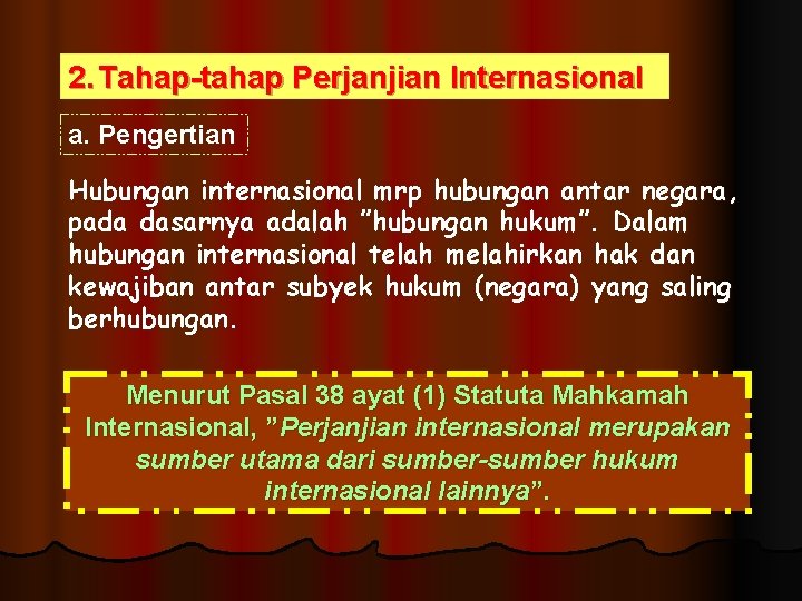 2. Tahap-tahap Perjanjian Internasional a. Pengertian Hubungan internasional mrp hubungan antar negara, pada dasarnya