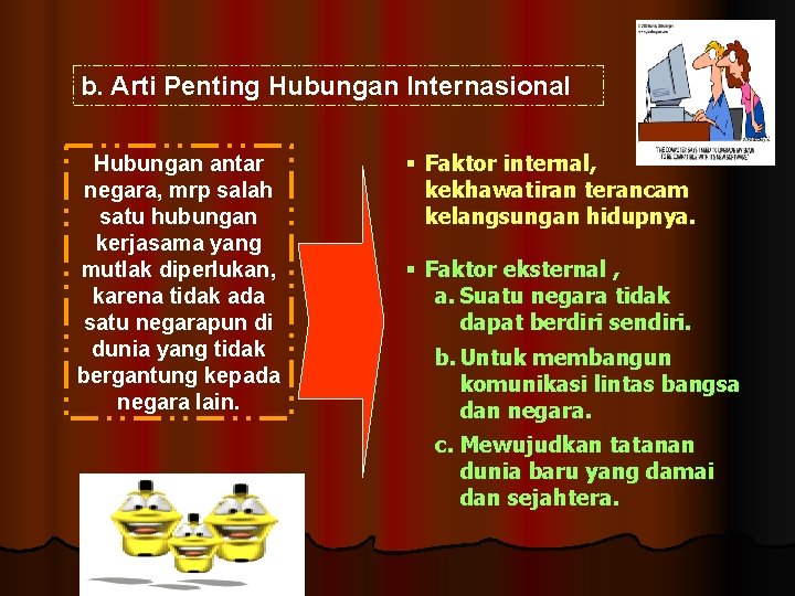 b. Arti Penting Hubungan Internasional Hubungan antar negara, mrp salah satu hubungan kerjasama yang