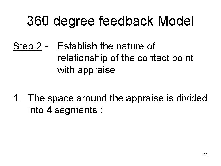 360 degree feedback Model Step 2 - Establish the nature of relationship of the 360 degree feedback Model Step 2 - Establish the nature of relationship of the