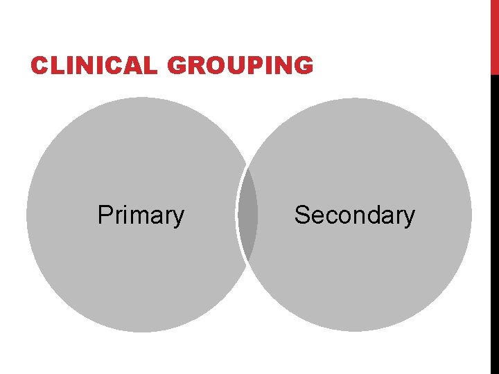 CLINICAL GROUPING Primary Secondary 