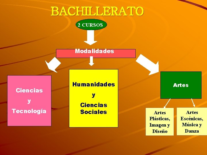 BACHILLERATO 2 CURSOS Modalidades Ciencias y Tecnología Humanidades Artes y Ciencias Sociales Artes Plásticas,