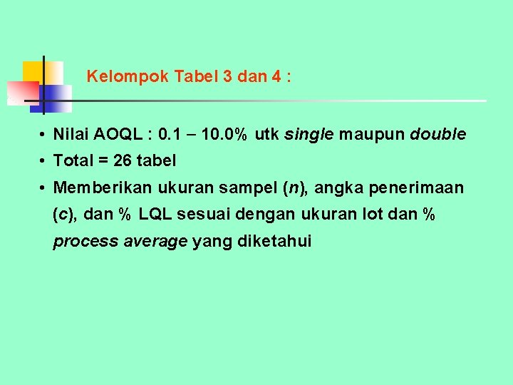 Kelompok Tabel 3 dan 4 : • Nilai AOQL : 0. 1 10. 0%