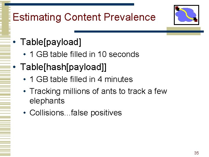 Estimating Content Prevalence • Table[payload] • 1 GB table filled in 10 seconds •