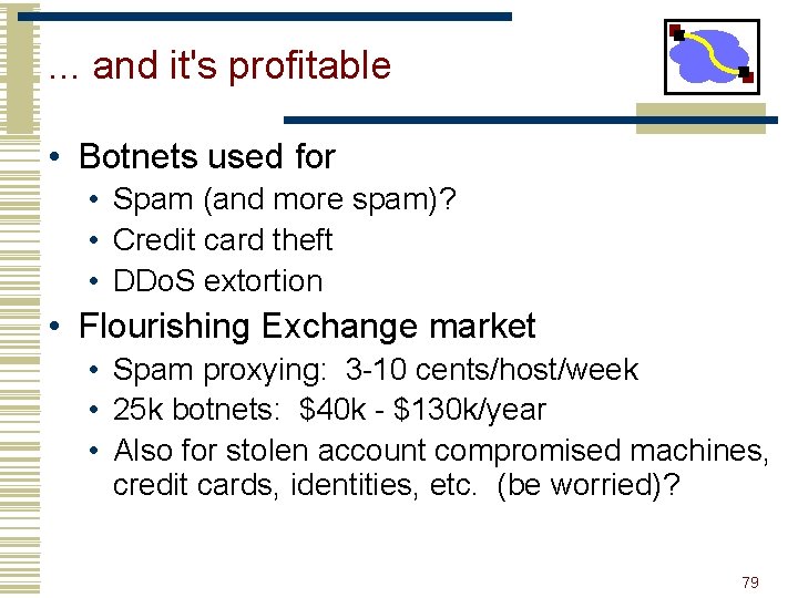 . . . and it's profitable • Botnets used for • Spam (and more