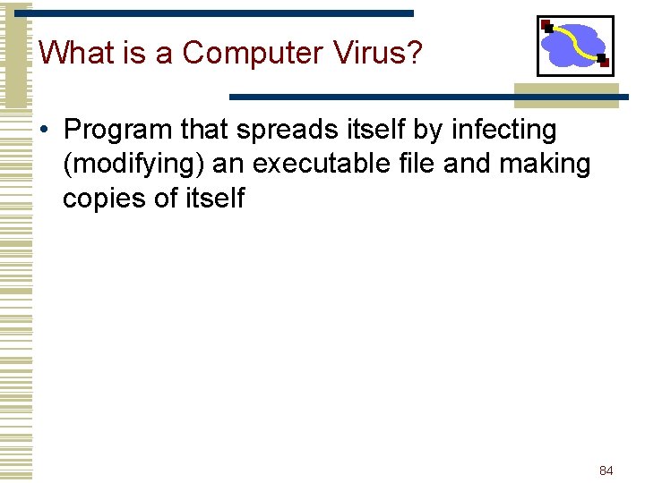 What is a Computer Virus? • Program that spreads itself by infecting (modifying) an