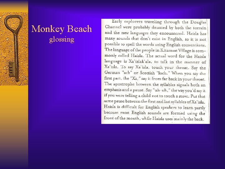 Monkey Beach glossing 