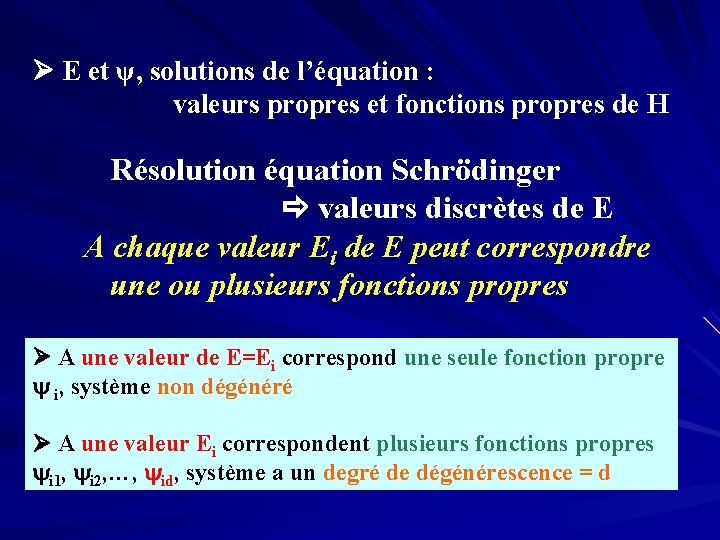  E et ψ, solutions de l’équation : valeurs propres et fonctions propres de