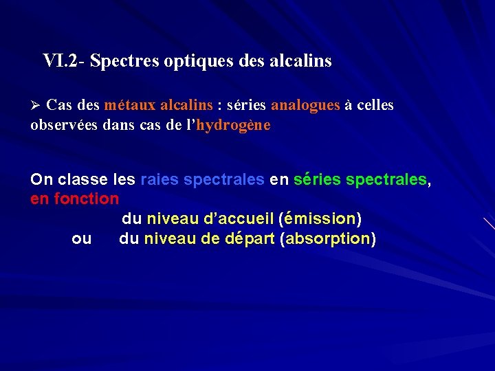 VI. 2 - Spectres optiques des alcalins Cas des métaux alcalins : séries analogues
