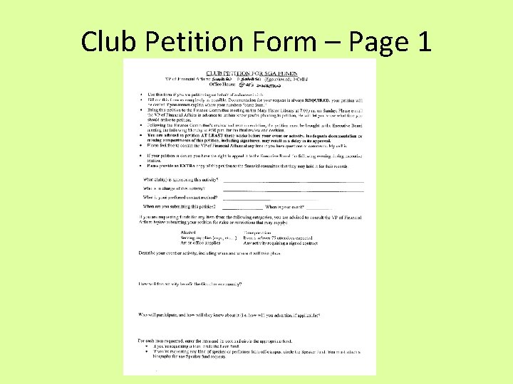 Club Petition Form – Page 1 