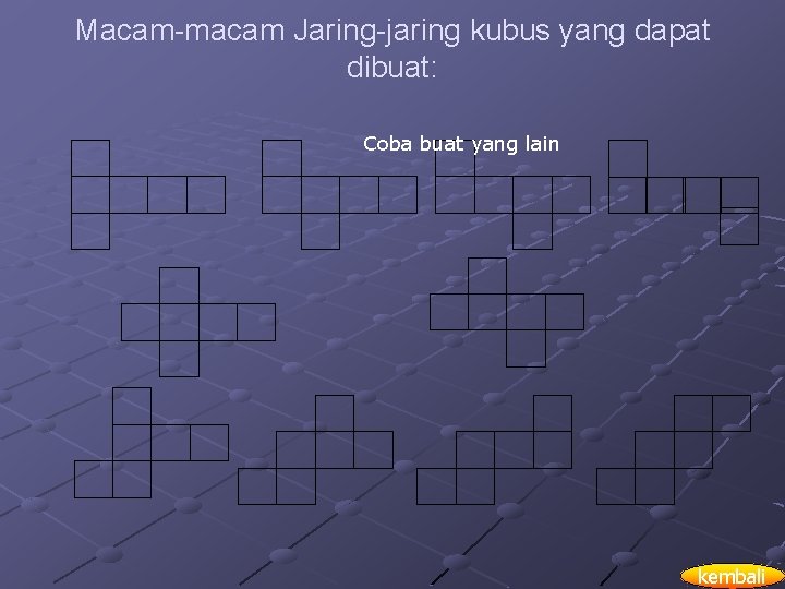 Macam-macam Jaring-jaring kubus yang dapat dibuat: Coba buat yang lain kembali 