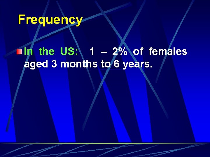 Frequency In the US: 1 – 2% of females aged 3 months to 6