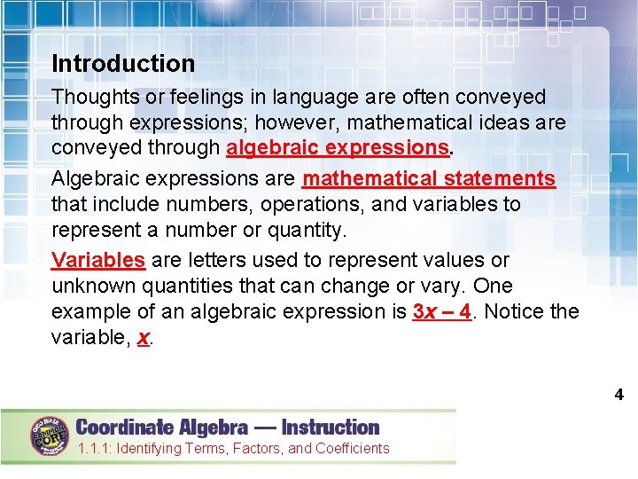 Introduction Thoughts or feelings in language are often conveyed through expressions; however, mathematical ideas