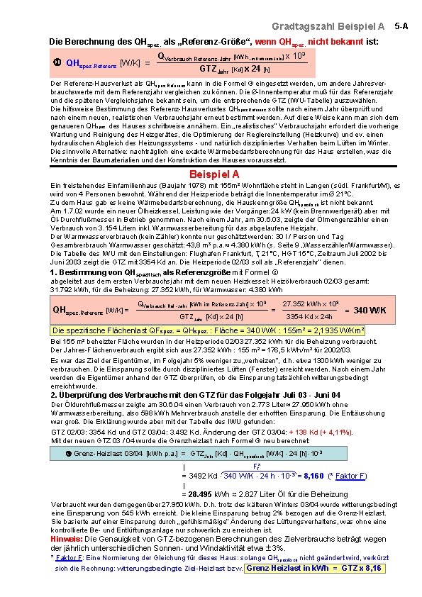 Gradtagszahl Beispiel A 5 -A Die Berechnung des QHspez. als „Referenz-Größe“, wenn QHspez. nicht