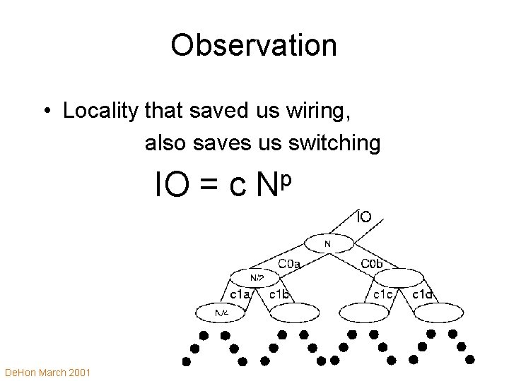 Observation • Locality that saved us wiring, also saves us switching IO = c