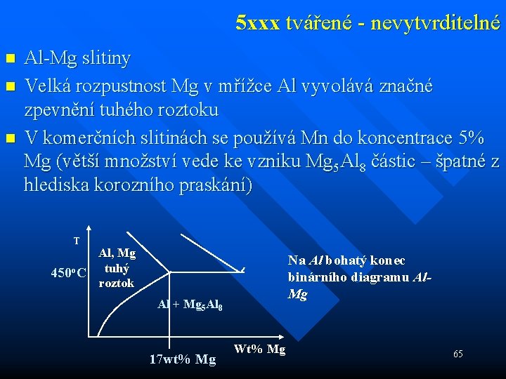 5 xxx tvářené - nevytvrditelné n n n Al-Mg slitiny Velká rozpustnost Mg v