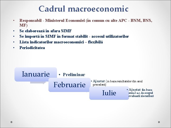 Cadrul macroeconomic • • • Responsabil - Ministerul Economiei (în comun cu alte APC