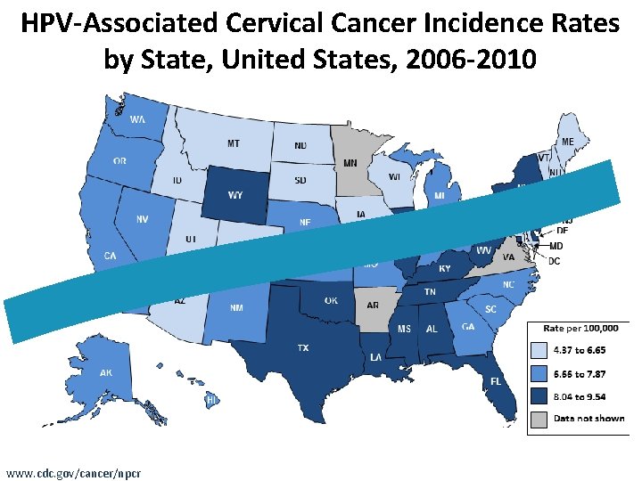 HPV-Associated Cervical Cancer Incidence Rates by State, United States, 2006 -2010 www. cdc. gov/cancer/npcr