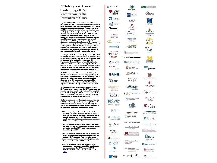 NCI-designated Cancer Centers Urge HPV Vaccination for the Prevention of Cancer Abramson Cancer Center