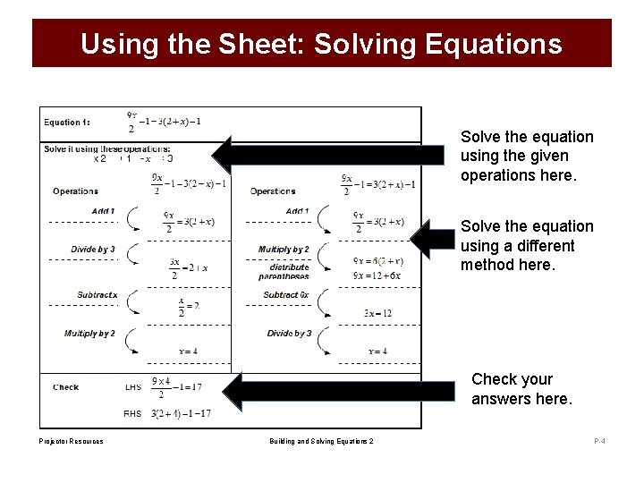 Using the Sheet: Solving Equations Solve the equation using the given operations here. Solve