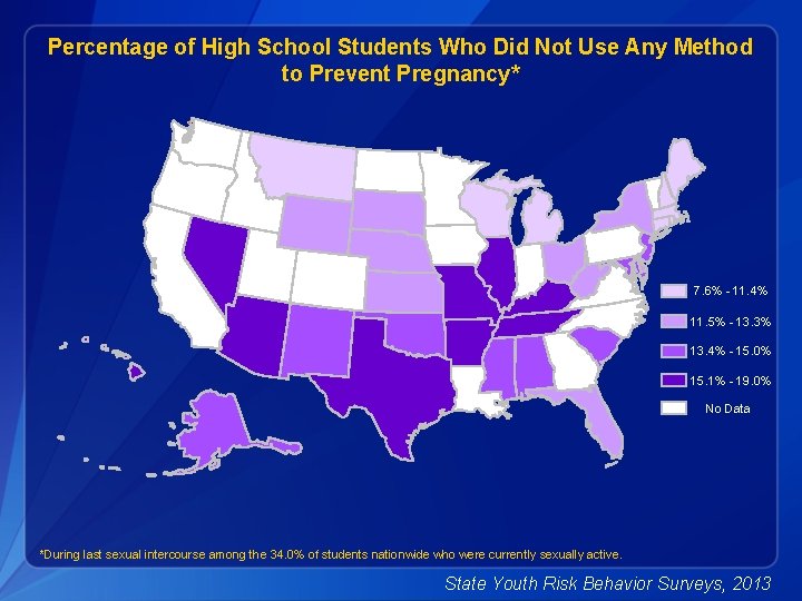 Percentage of High School Students Who Did Not Use Any Method to Prevent Pregnancy*