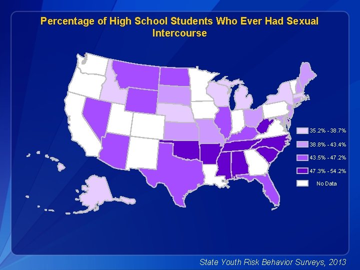 Percentage of High School Students Who Ever Had Sexual Intercourse 35. 2% - 38.