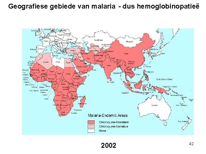 Geografiese gebiede van malaria - dus hemoglobinopatieë 2002 42 