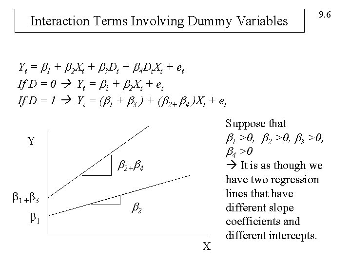 Interaction Terms Involving Dummy Variables 9. 6 Yt = 1 + 2 Xt +