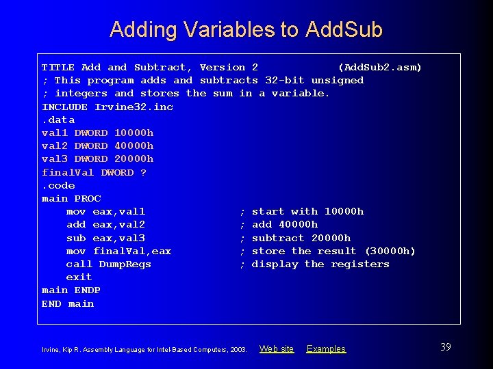 Adding Variables to Add. Sub TITLE Add and Subtract, Version 2 (Add. Sub 2. Adding Variables to Add. Sub TITLE Add and Subtract, Version 2 (Add. Sub 2.