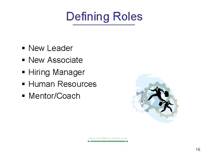 Defining Roles § § § New Leader New Associate Hiring Manager Human Resources Mentor/Coach