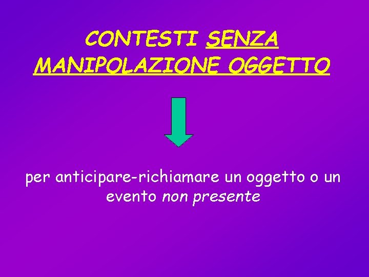 CONTESTI SENZA MANIPOLAZIONE OGGETTO per anticipare-richiamare un oggetto o un evento non presente 