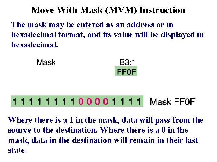 Move With Mask (MVM) Instruction The mask may be entered as an address or