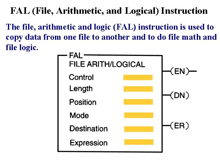 FAL (File, Arithmetic, and Logical) Instruction The file, arithmetic and logic (FAL) instruction is FAL (File, Arithmetic, and Logical) Instruction The file, arithmetic and logic (FAL) instruction is