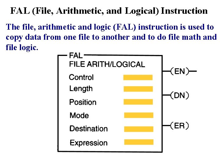 FAL (File, Arithmetic, and Logical) Instruction The file, arithmetic and logic (FAL) instruction is