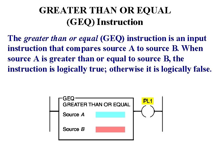 GREATER THAN OR EQUAL (GEQ) Instruction The greater than or equal (GEQ) instruction is