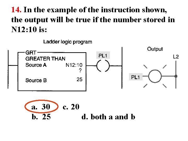 14. In the example of the instruction shown, the output will be true if