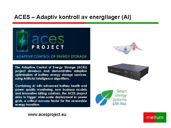 ACES – Adaptiv kontroll av energilager (AI) www. acesproject. eu 