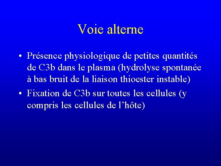 Voie alterne • Présence physiologique de petites quantités de C 3 b dans le