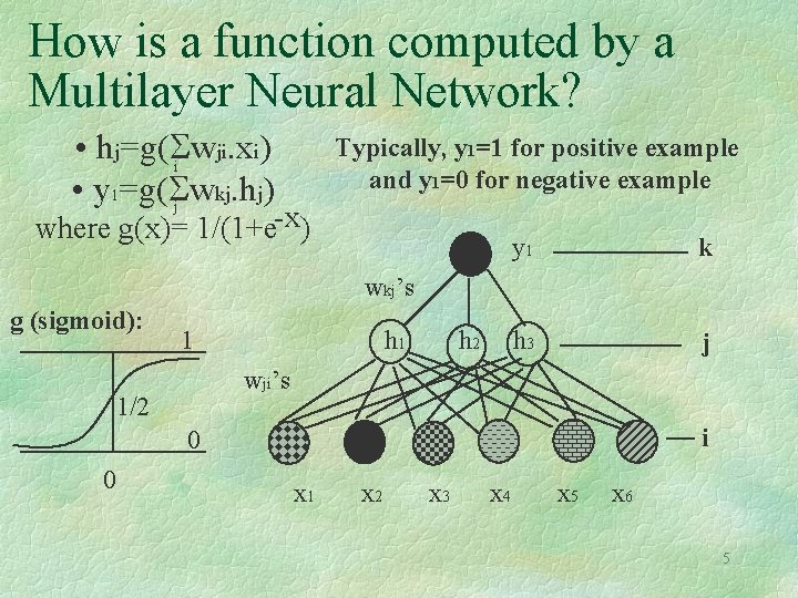 How is a function computed by a Multilayer Neural Network? • hj=g( w ji. How is a function computed by a Multilayer Neural Network? • hj=g( w ji.