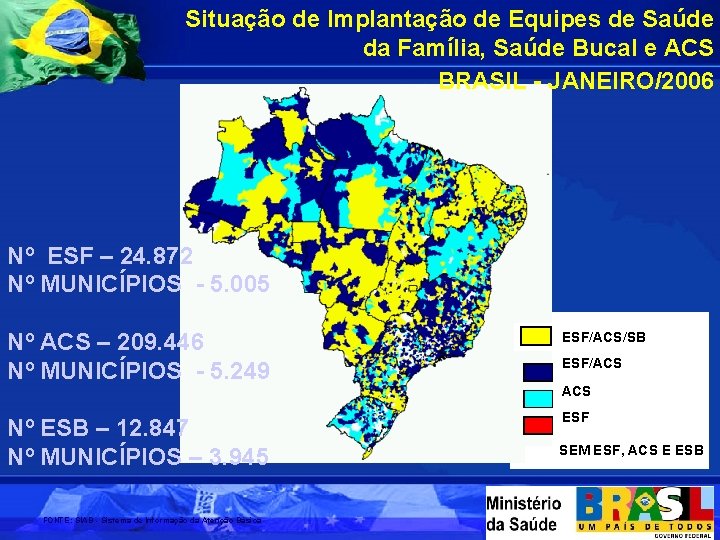 Situação de Implantação de Equipes de Saúde da Família, Saúde Bucal e ACS BRASIL