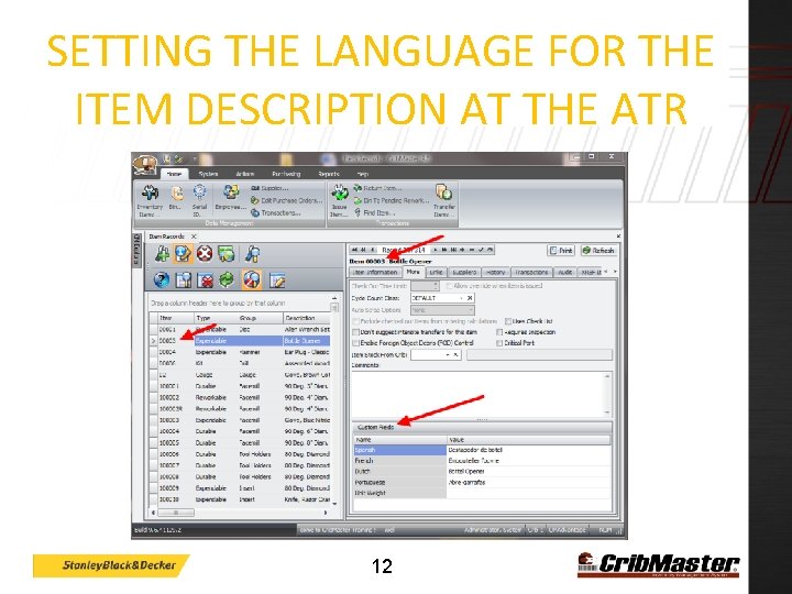 SETTING THE LANGUAGE FOR THE ITEM DESCRIPTION AT THE ATR 12 