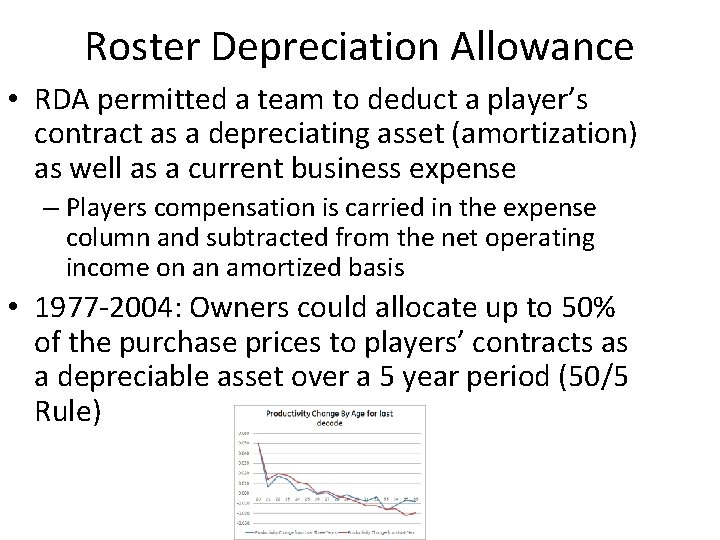 Roster Depreciation Allowance • RDA permitted a team to deduct a player’s contract as