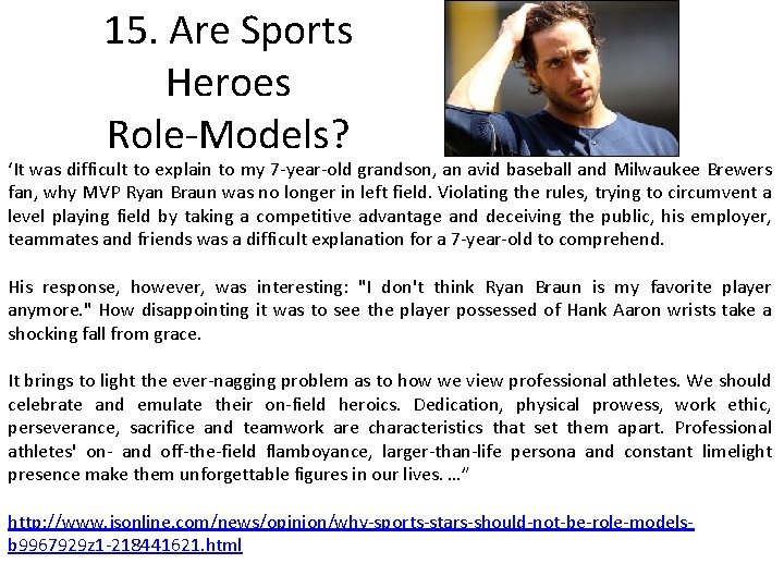 15. Are Sports Heroes Role-Models? ‘It was difficult to explain to my 7 -year-old