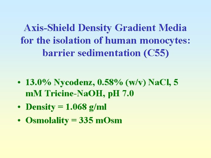 Axis-Shield Density Gradient Media for the isolation of human monocytes: barrier sedimentation (C 55)